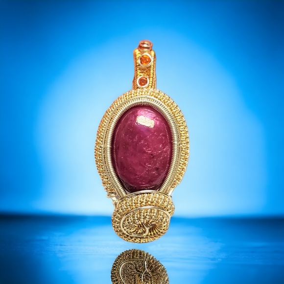 Handmade large ruby sterling silver and 14k gold filled necklace - Picture 3 of 7